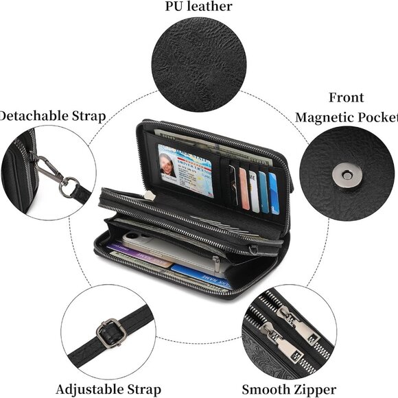 Chic Leather Wristlet Purse for Women: Spacious & Functional with Zipper Closure - Picture 4 of 6